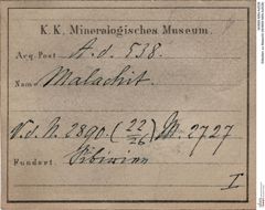 Etiketten zu Malachit (NHMW-MIN-Ad538)